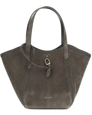 Giorgio Armani Medium Logo-Detail Leather Hand Bag - Gray