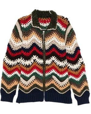 Sacai Mix-Crochet Knitted Blouson - Blue