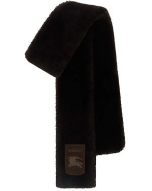 Burberry Logo-Appliqué Shearling Scarf - Black