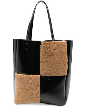 KHAITE Patchwork Shearling-Panel Tote Bag - Black