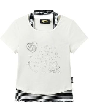 Mini Cream Graphic-Print Layered T-Shirt - White