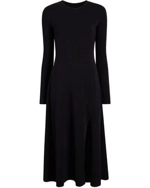 Another Tomorrow Asymmetric-Seam Long-Sleeve Midi Dress - Black