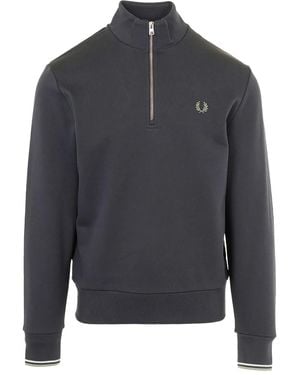 Fred Perry Half-Zip Logo Sweatshirt - Gray