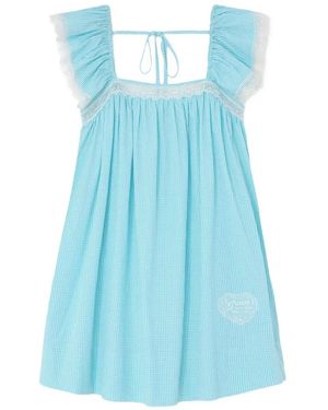 Ganni Gingham Lace-Trimmed Dress - Blue