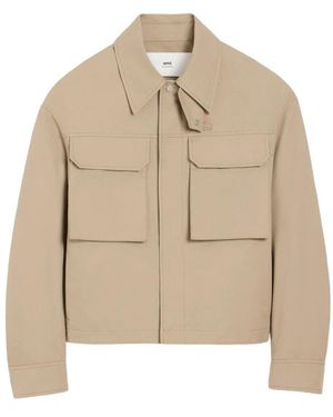 Ami Paris Cotton Bomber Jacket - Natural