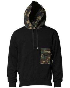 Dolce & Gabbana Camouflage-Print Flap-Pocket Hoodie - Black