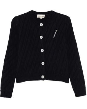 ShuShu/Tong Cable-Knit Logo-Patch Cardigan - Black