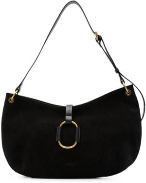 Twinset Ring-Detail Suede Shoulder Bag - Black