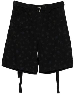 Sacai Floral-Detail Belt Shorts - Black