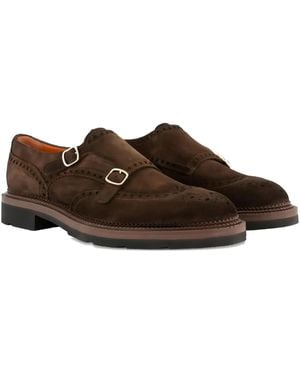 Santoni スエード ダブルモンクシューズ - ブラウン