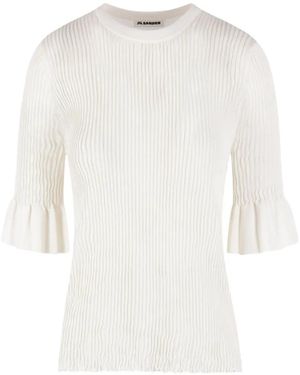 Jil Sander Ruffled Ribbed Top - White