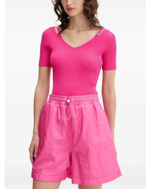 HUGO Ribbed V-Neck Top - Pink