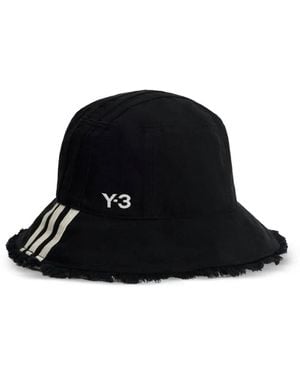 Y-3 Striped-Logo Frayed Hat - Black