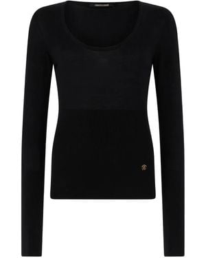 Roberto Cavalli Scoop-Neck Ribbed-Knit Sweater - Black