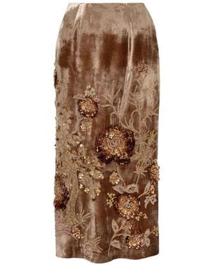 Biyan Sequin-Embellished Midi Skirt - Brown