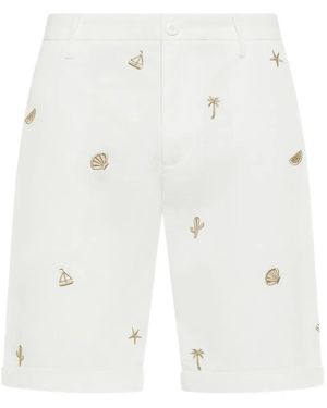 Sun 68 Embroidered Cotton Shorts - White