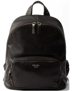 Prada Distressed Nappa Leather Backpack - Black