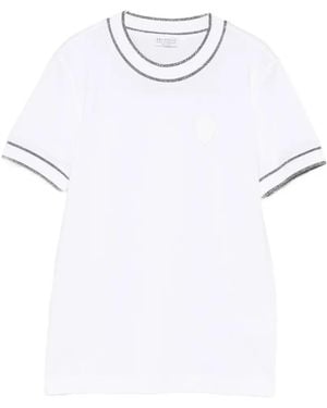 Brunello Cucinelli Logo-Patch Contrast-Trim T-Shirt - White