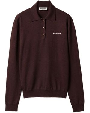 Miu Miu Wool Long-Sleeve Polo Shirt - Brown