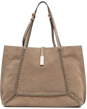 Pollini Austin Whipstitch-Trim Suede Tote Bag - Natural
