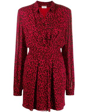 Saint Laurent Leopard Print Dress - Red