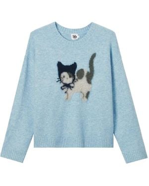 B+ AB Cat-Motif Sweater - Blue