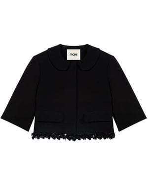 Maje Sequin-Embellished Cropped Blazer - Black