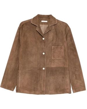 The Row Janine Suede Leather Shirt - Brown