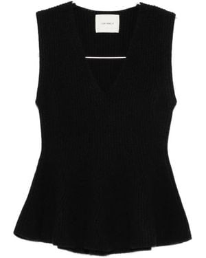 Lisa Yang Ribbed-Knit V-Neck Top - Black
