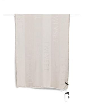 Twinset Logo-Print Frayed Scarf - White