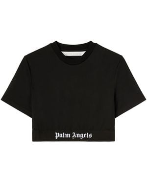 Palm Angels Logo Tape Cropped Tee - Black