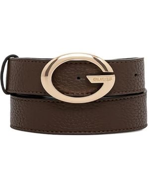 Guess Logo-Buckle Leather Belt - Brown
