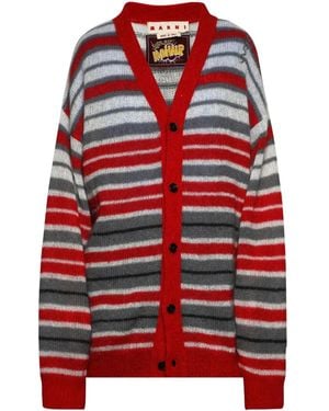 Marni Gestreifter Cardigan Mit V-Ausschnitt - Rot