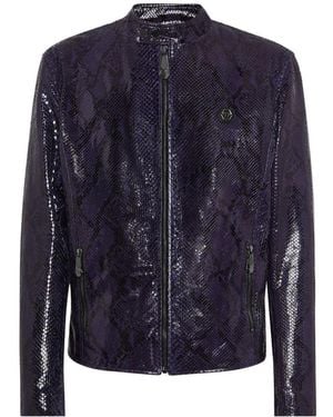 Philipp Plein Long-Sleeve Biker Jacket - Blue