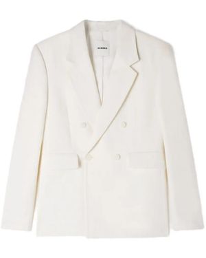 Sandro Double-Breasted Linen Suit Jacket - White