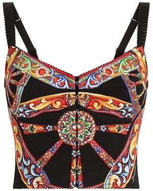 Dolce & Gabbana Carretto-Print Charmeuse Top - Grey