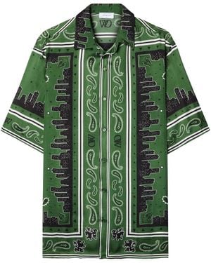 Off-White c/o Virgil Abloh Bandana Graphic-print Relaxed-fit Satin Shirt - Green