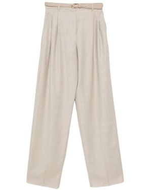 Max Mara Pantalones Lago Con Cinturón Y Pinzas - Blanco