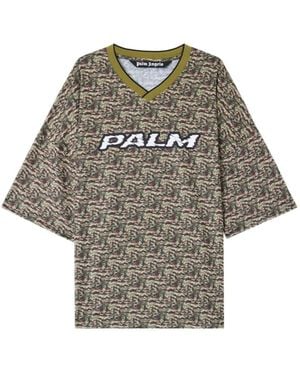 Palm Angels Camo Logo V-Neck T-Shirt - Grey