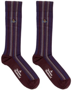 Vivienne Westwood Orb-Embroidered Herringbone-Patterned Socks - Purple