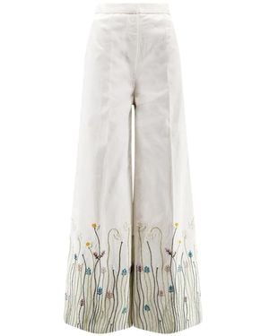 PHILIPPA 1970 Valentina Embroidered Palazzo Trousers - White