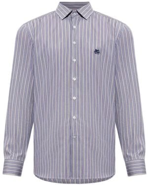 Etro Striped Logo-Embroidered Shirt - Purple