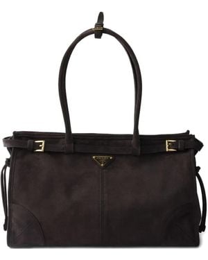 Prada Large Bonnie Suede Tote Bag - Black