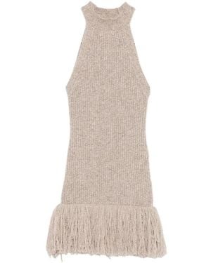ELY ELY Fringe-Trim Ribbed-Knit Mini Dress - Natural