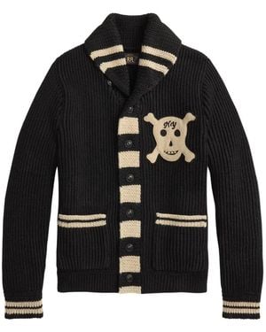 RRL Skull-Patch Shawl-Collar Cardigan - Black