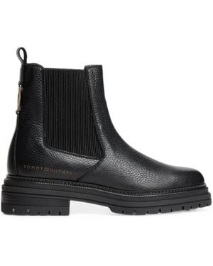 Tommy Hilfiger Pebbled-Leather Chelsea Boots - Black