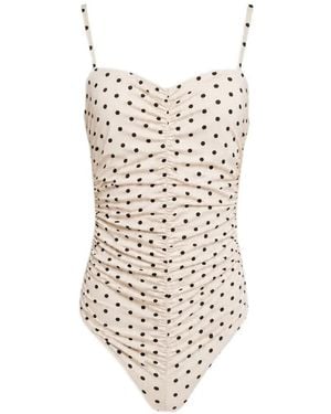 WEILI ZHENG Polka-Dot Ruched Swimsuit - White
