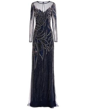 Gemy Maalouf Beaded Illusion-Panel Dress - Blue