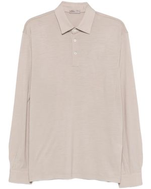 Herno Long-Sleeve Wool Polo Shir - Natural