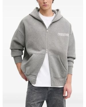 Purple Brand Logo-Print Zip-Up Hoodie - Grey